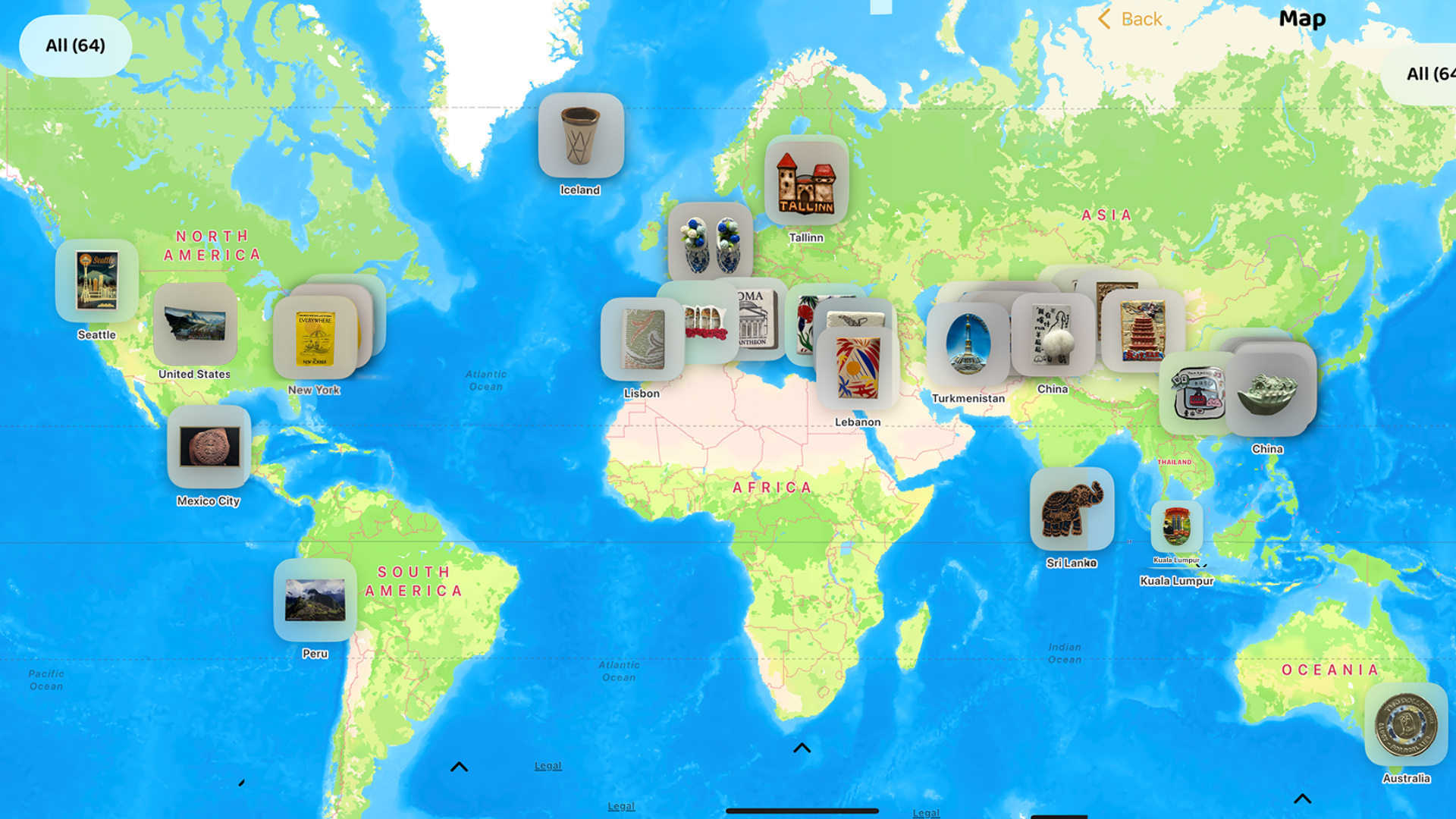 MagnetStory map view for keepsakes around the world