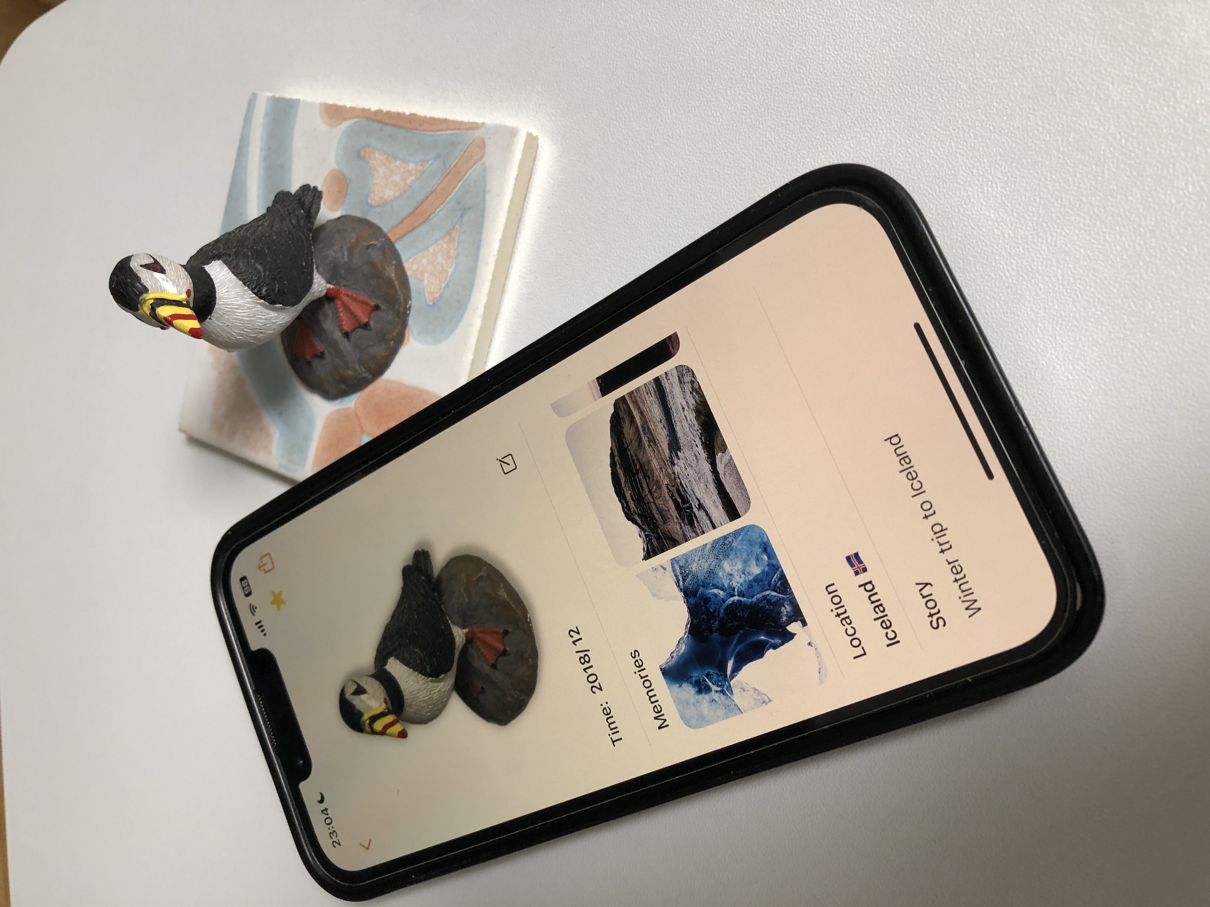 Souvenir in real life & its record card on phone.