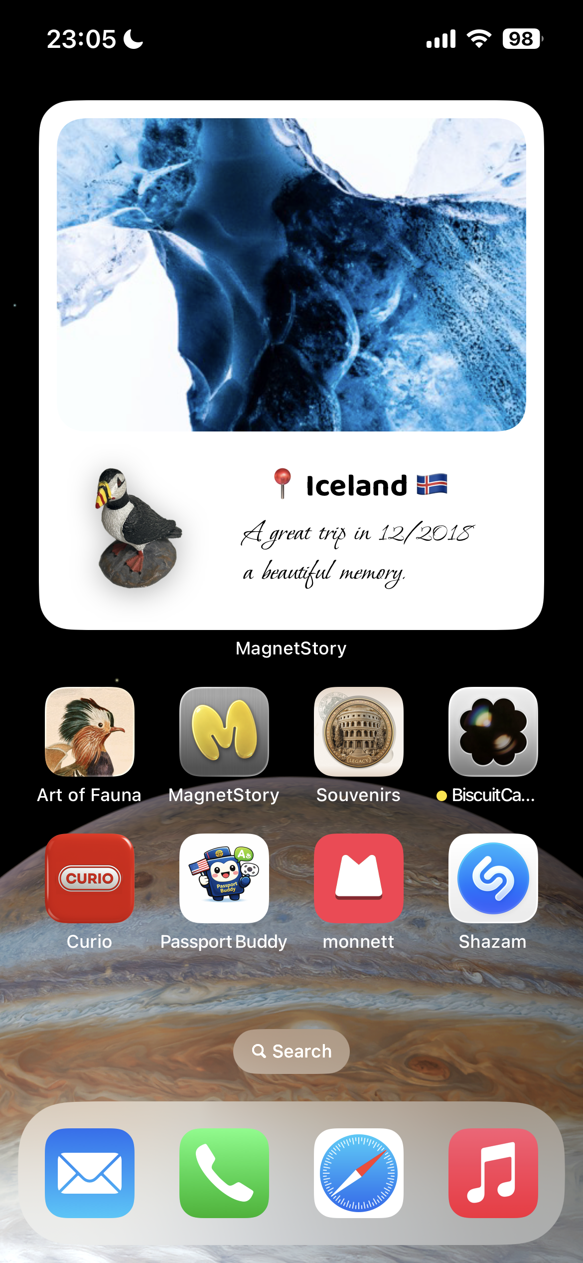 A widget from this trip shows both your souvenirs & the trip photos, memory for you on home screen.
